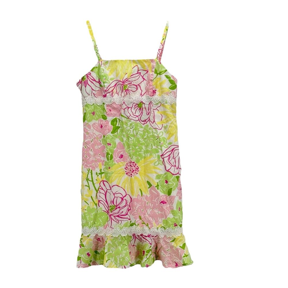 Lilly Pulitzer Girl's Sun Dress Spring In Bloom Strap Lace Floral Pink 8 Party
